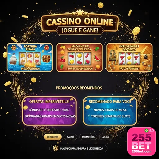Tela de casino móvel com jogos ao vivo e slots na plataforma mobile da 255bet